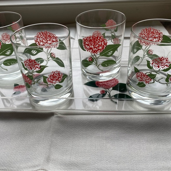 Camellia highball glasses and matching acrylic tray. American Camellia Society. - Picture 3 of 4